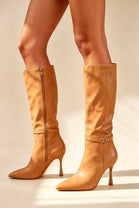 Camel Pu Knee High Stiletto Heel Pointed Toe Winter Boots