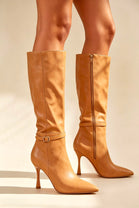 Camel Pu Knee High Stiletto Heel Pointed Toe Winter Boots