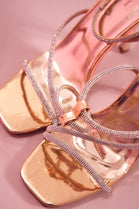 Gold Diamante Detailed Strappy Stiletto Heel