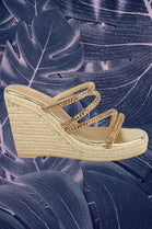 Embellished Strap Espadrille Mules Gold