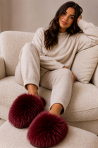 Burgundy Faux Fur Fluffy Slippers - 12 Pairs