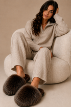 Brown Faux Fur Fluffy Slippers - 12 Pairs