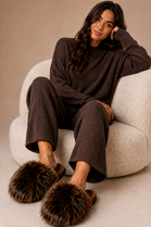 Brown Leopard Faux Fur Fluffy Slippers - 12 Pairs