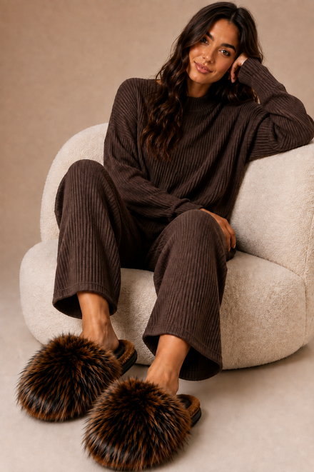 Brown Leopard Faux Fur Fluffy Slippers - 12 Pairs