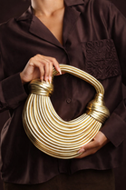 Wholesale Premium Gold Metallic Curved Knotted Shoulder Bag