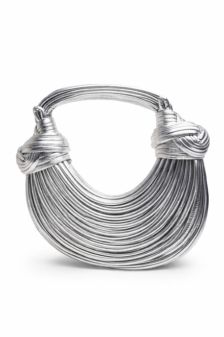 Wholesale Premium Silver Metallic Curved Knotted Shoulder Bag