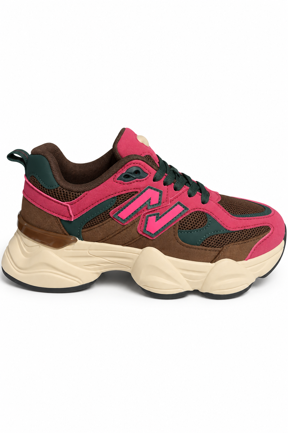 Women's Contrast Mesh Wine Brown Chunky Trainers | Wholesale