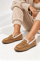 Women’s Faux Fur Lined Penny Loafers in Camel | Wholesale