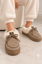 Cozy Fur Lined Moccasin Slippers in Khaki | Wholesale