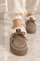Cozy Fur Lined Moccasin Slippers in Khaki | Wholesale