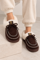 Cozy Fur Lined Moccasin Slippers in Brown | Wholesale