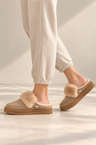 Cozy Fur Lined Mule Slippers in Beige | Wholesale