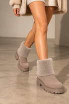 Chunky Khaki Furr Lined Shearling Boots | Wholesale