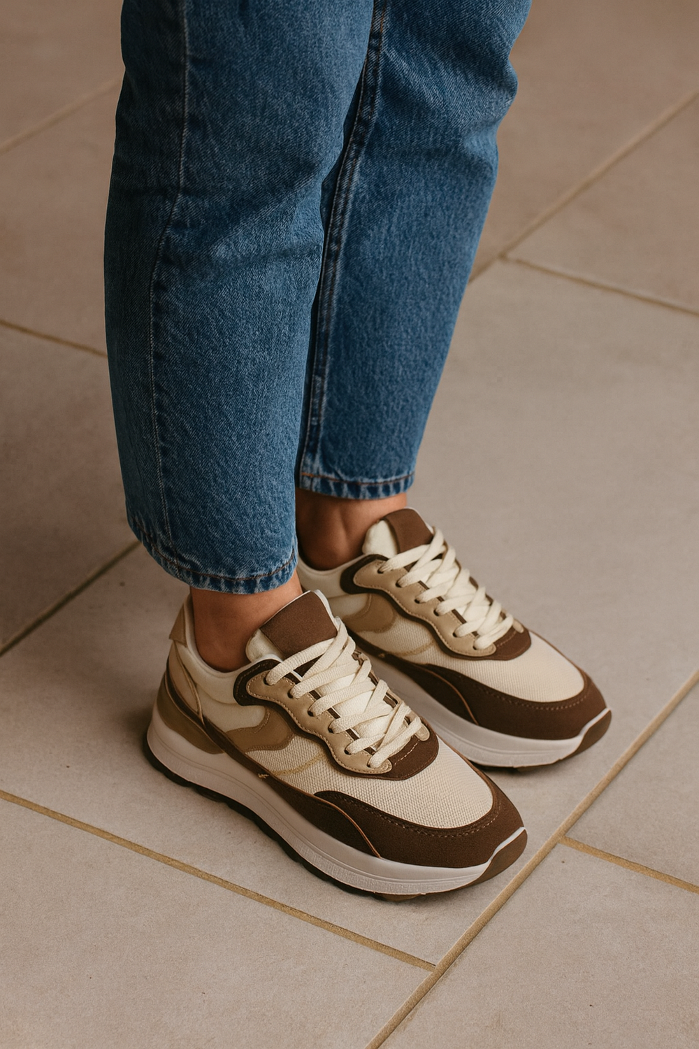 Wholesale Brown Colourblock Chunky Lace-Up Trainers