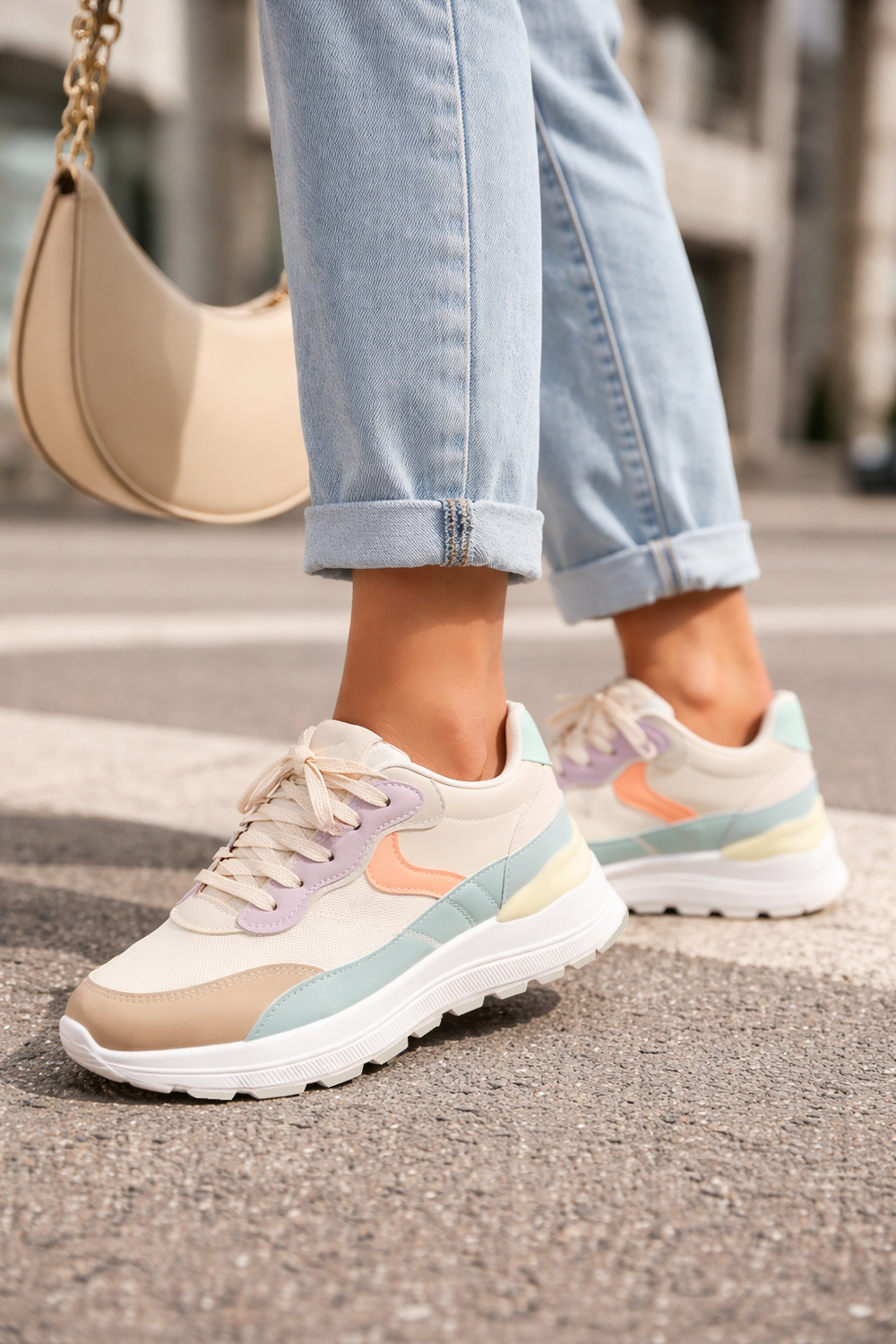 Wholesale Multi Pastel Colourblock Chunky Lace-Up Trainers