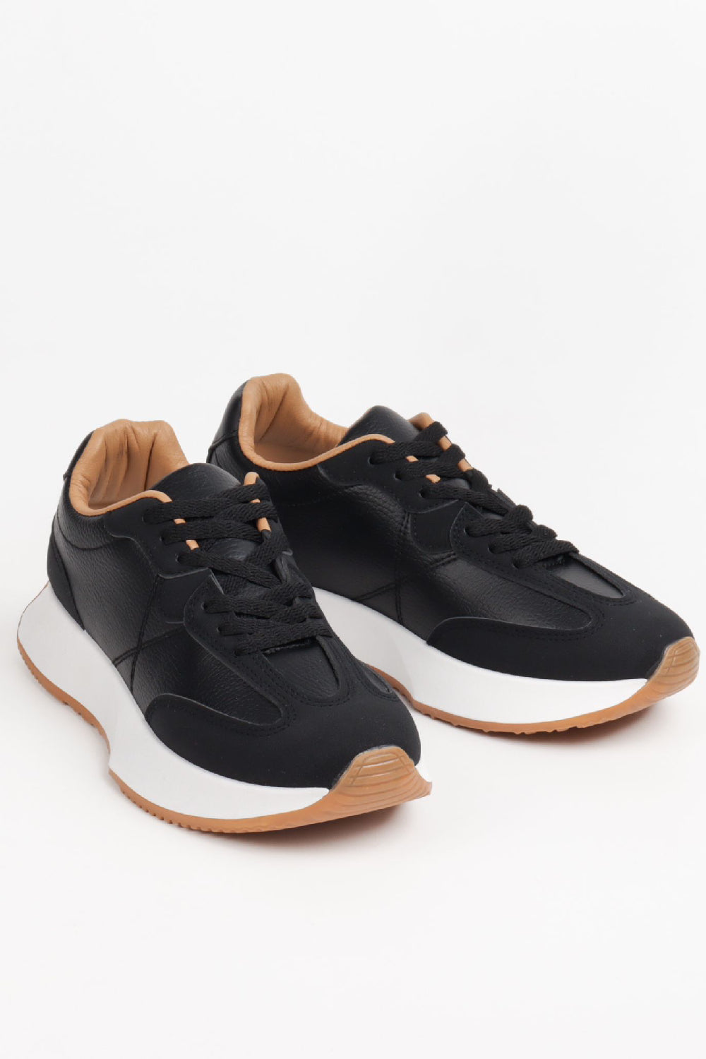 Women's Black Lace Up Chunky Runner Trainers