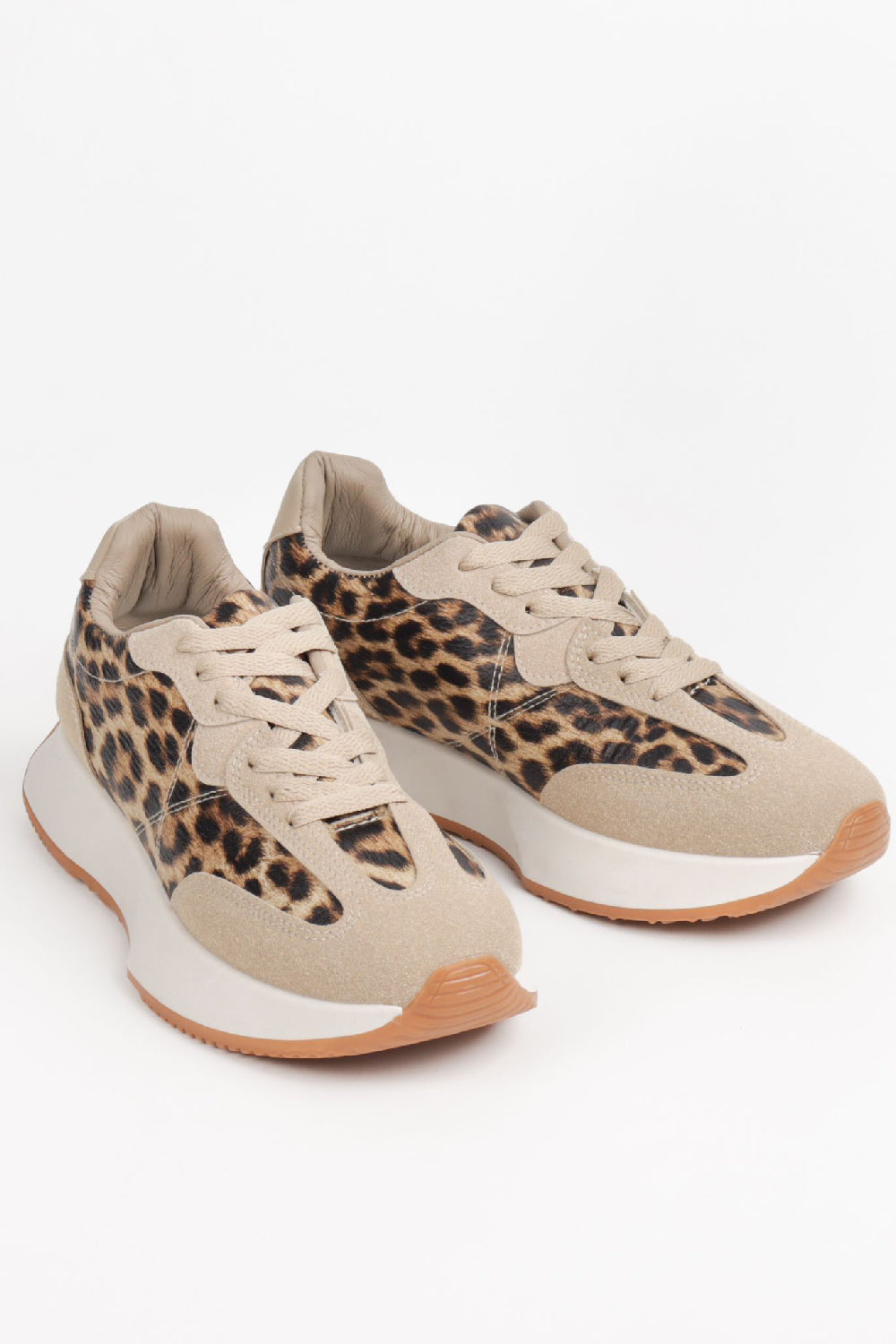 Women's Leopard Print Lace Up Chunky Runner Trainers