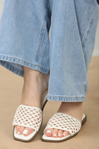 White Mesh Detailed Strap Flat Sandals
