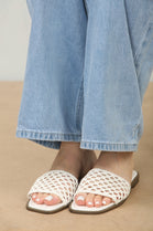 White Mesh Detailed Strap Flat Sandals