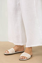 White Mesh Detailed Strap Flat Sandals