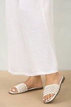 White Mesh Detailed Strap Flat Sandals
