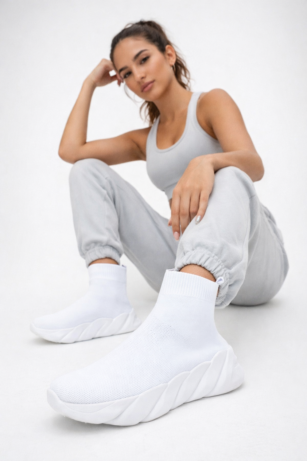 Women’s White Sock Sneakers Chunky Sole Fashion Trainers