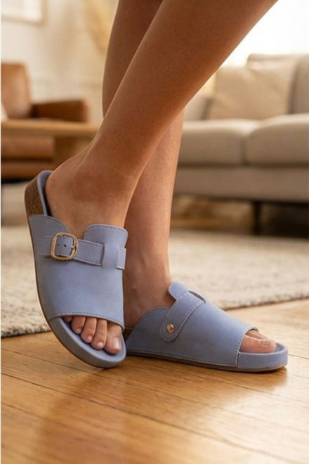 Wholesale Women's Buckle Mule Sandals In Blue