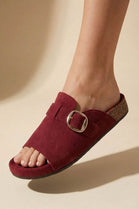 Wholesale Women's Buckle Mule Sandals In Burgundy