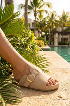 Wholesale Women's Buckle Mule Sandals In Beige