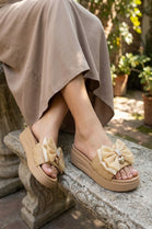 Wholesale Khaki Chunky Sliders with Bow and Gold Charm Detail