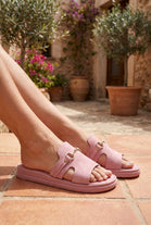 Women’s Pink Platform Sliders with Gold Bit Detail