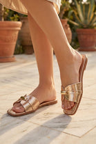 Champagne Slip On Mules Square Toe Flat Sandals