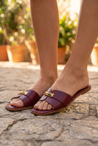 Burgundy Slip On Mules Square Toe Flat Sandals