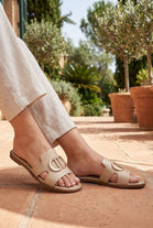 Khaki Flat Slides with Metallic Accent  | Wholesale Luxury Footwear