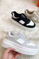 GREY LACE UP CHUNKY FLAT TRAINERS SNEAKERS