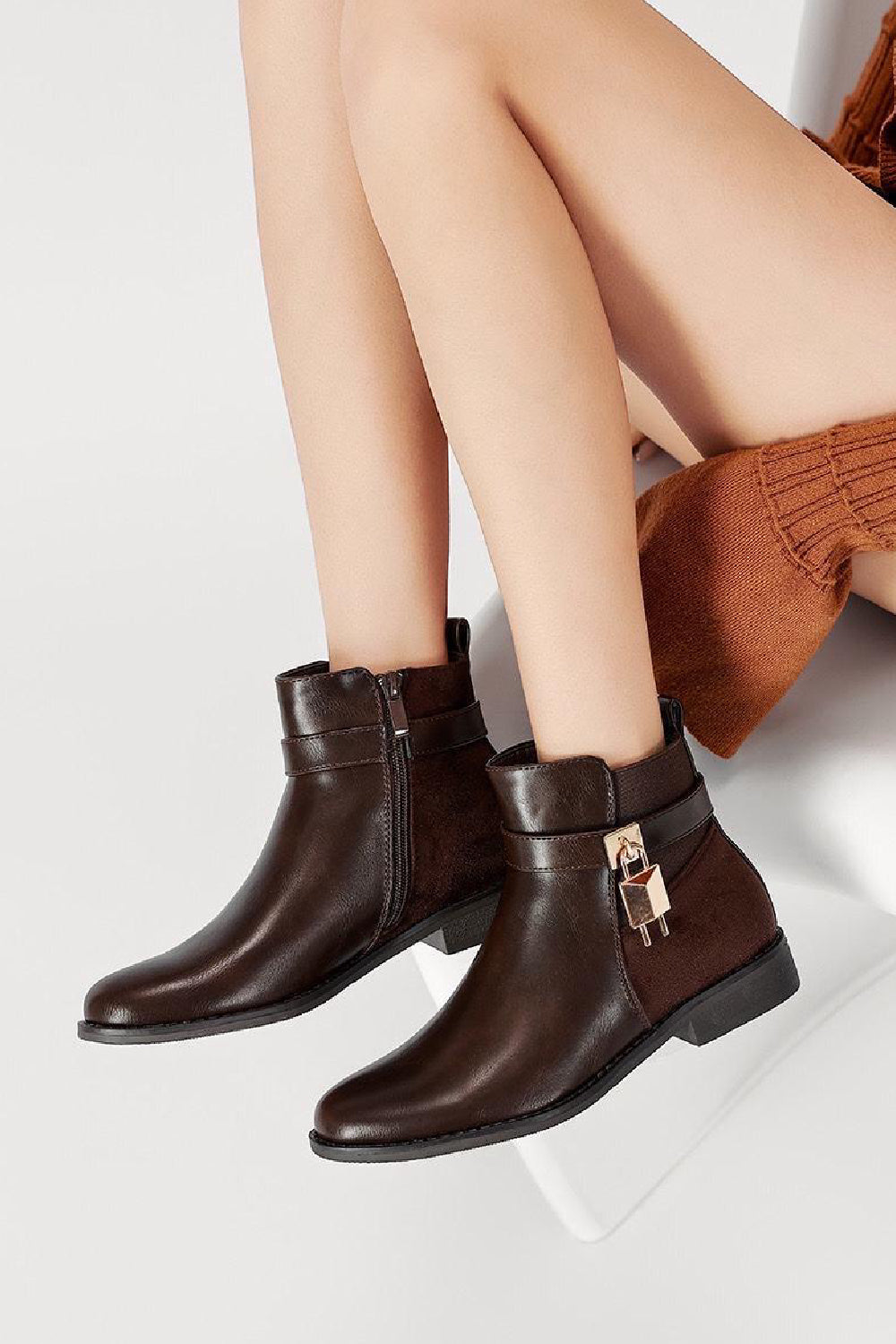 Women's Flat Lock Detail Chelsea Designer Ankle Boot in Brown