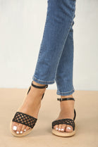 BLACK MESH DETAIL CLOSED BACK ANKLE STRAP SANDAL
