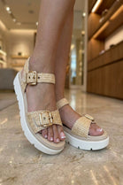 Buckle Detail Raffia Chunky Sandal In Beige
