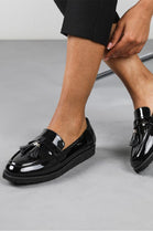 Black Patent Chunky Tassel Loafers