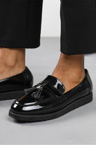 Black Patent Chunky Tassel Loafers