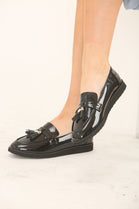 Black Patent Chunky Tassel Loafers