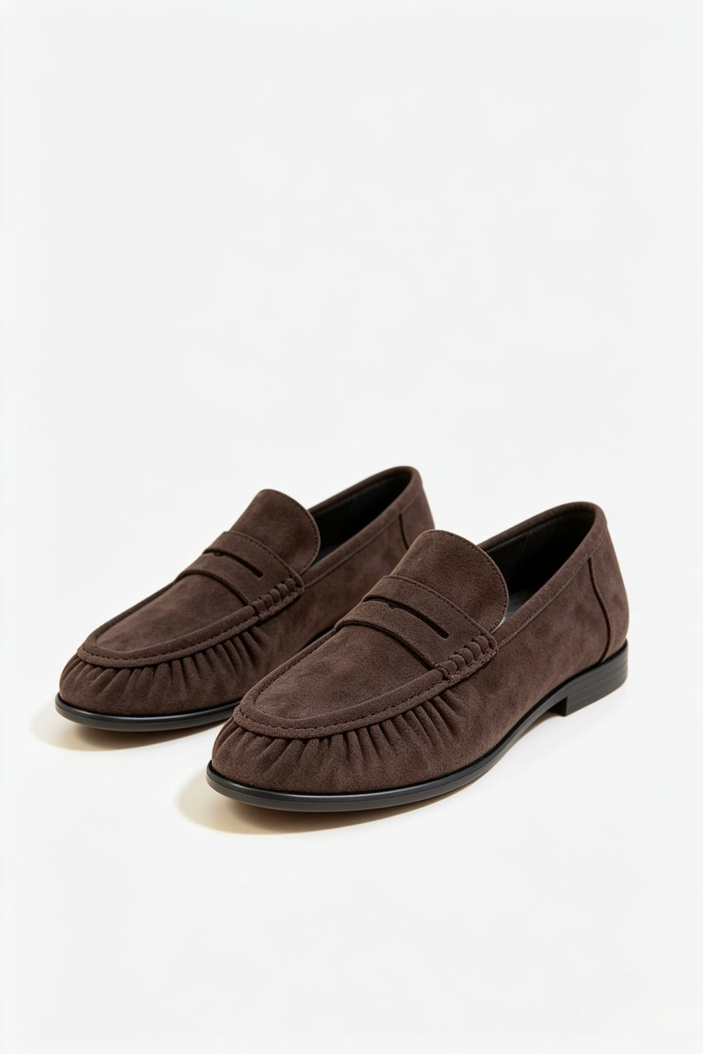 Women's Dark Brown Suede Pleated Slip On Loafers