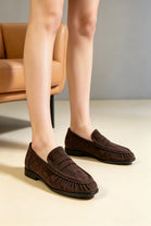 Women's Dark Brown Suede Pleated Slip On Loafers