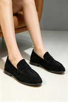 Women's Black Suede Pleated Slip On Loafers
