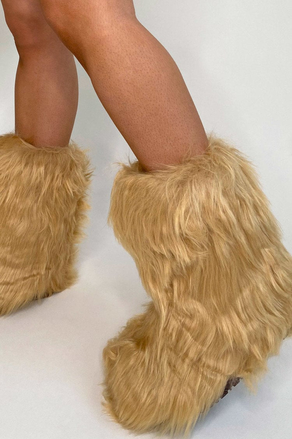 Beige Fluffy Faux Fur Boots
