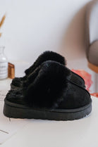 KIDS BLACK SLIPPERS WITH FAUX FUR COLLAR SIZE 25-30