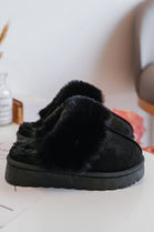 KIDS BLACK SLIPPERS WITH FAUX FUR COLLAR SIZE 31-36