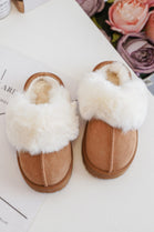 KIDS CAMEL SLIPPERS WITH FAUX FUR COLLAR SIZE 31-36