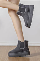 GREY FLUFFY PLATFORM SOLE CHELSEA FAUX FUR LINED ANKLE BOOTS
