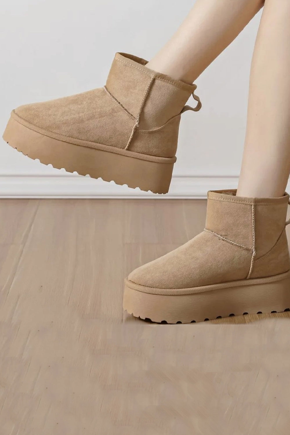 KHAKI ULTRA MINI PLATFORM FAUX FUR LINED ANKLE BOOTS